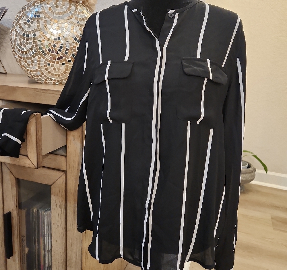Chic Black and White Striped Blouse